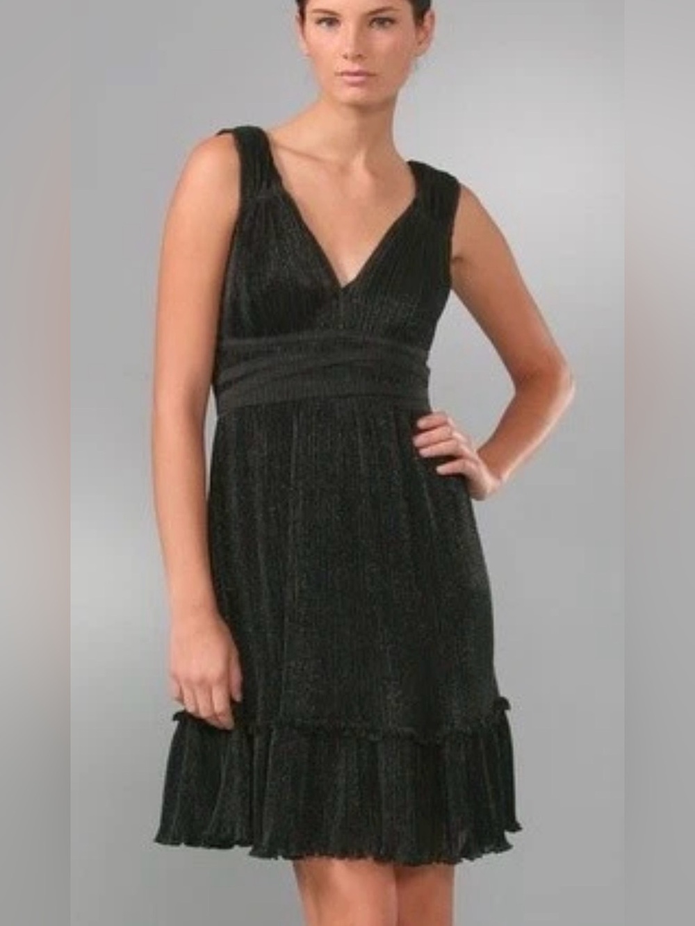 Nanette Lepore DEITY Pleated Ruffled Sparkle Silver Dress Ebony Black NWT Size 6